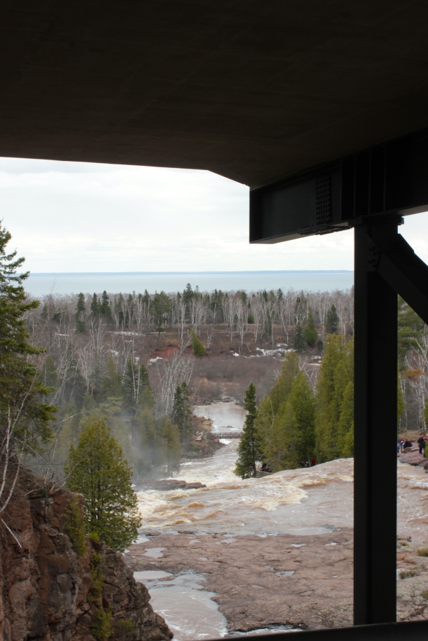 Standing on the bridge under Highway 61, looking towards Lake Superior in the distance.